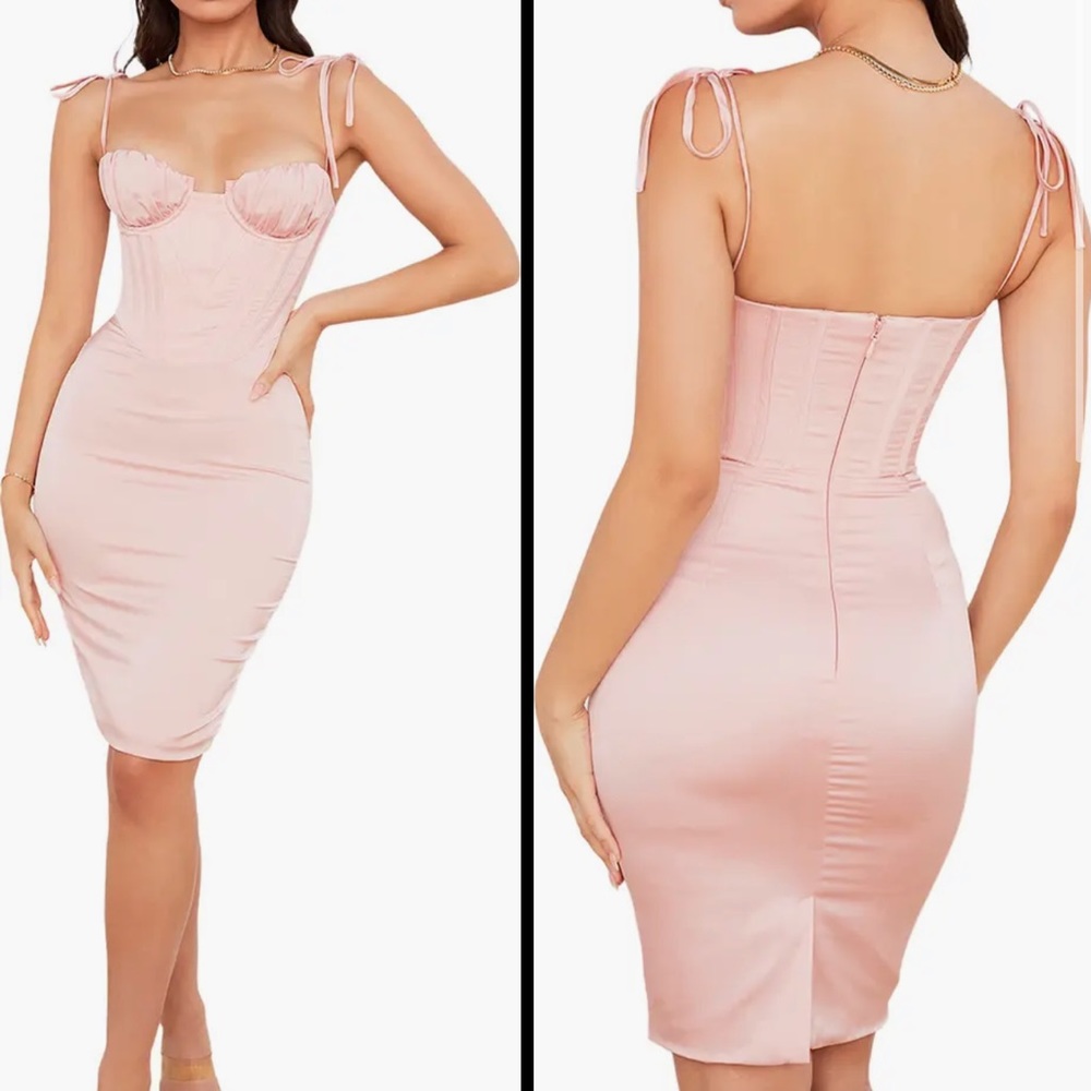 HOUSE OF CB ALMA DRESS PINK SATIN SIZE XS (BIGGER CUP D-E)